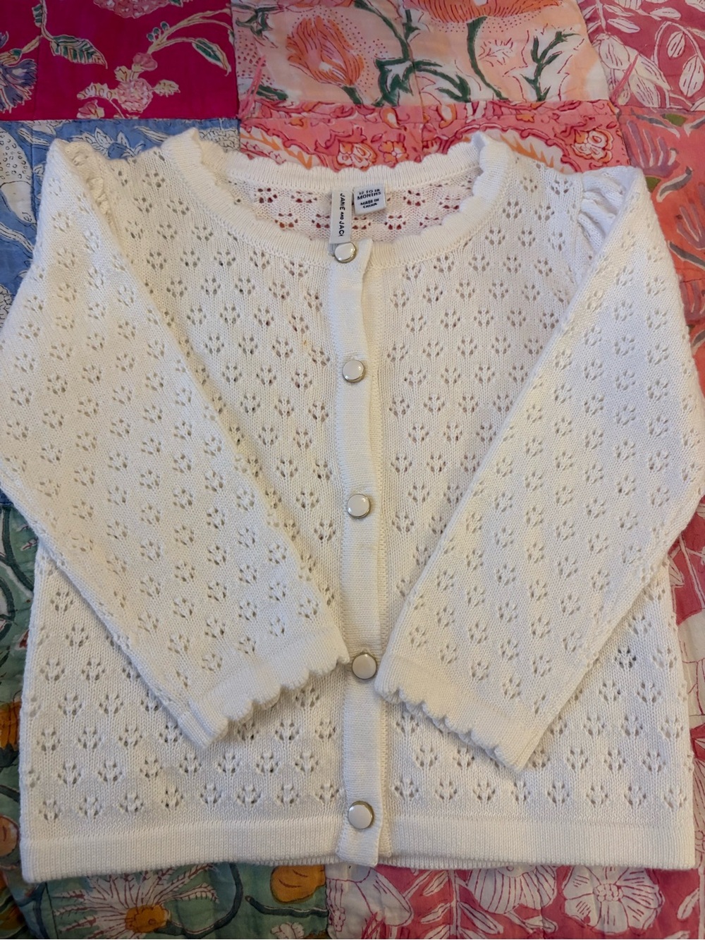 Janie & Jack Pearl Button Eyelet Cardigan
